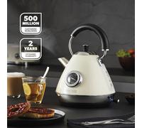 GEEPAS Retrovive 1.7L Electric Kettle | Vintage Cordless Stainless Steel Rapid Boil Jug Kettle for Hot Water Tea Coffee | Auto Shut-Off 360° Swivel Base Temp Gauge Boil Dry Protection | 3000W Cream