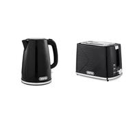 Geepas 1.7L 3KW Cordless Electric Kettle, 900W 2 Slice Bread Toaster Combo Set | 360° Rotational Base Concealed Heating & Otter Control 7 Level Browning Control Crumb Tray Premium Design, Black | Opus