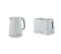 Geepas 1.7L 3KW Cordless Electric Kettle, 900W 2 Slice Bread Toaster Combo Set | 360° Rotational Base Concealed Heating & Otter Control 7 Level Browning Control Crumb Tray Premium Design, Grey | Opus