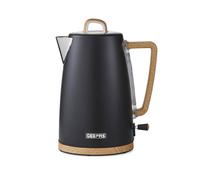 GEEPAS NordiQ 1.7L Electric Kettle | 3000W Rapid Boil Stainless Steel Jug Kettle Matte Finish with Wood Accents | Auto Shut Off Boil Dry Protection Detachable Filter | 2 Year Warranty Black