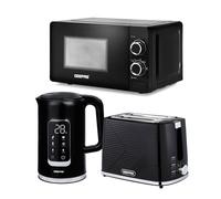 1.7L Digital Electric Kettle 2 Slice Bread Toaster & 20L Solo Microwave Kitchen Combo Set Geepas Black One Size