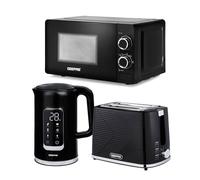 Geepas 1.7L Digital Electric Kettle 2 Slice Bread Toaster & 20L Solo Microwave Kitchen Combo Set In Black Black