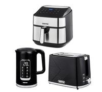 Geepas 1.7L Digital Electric Kettle 2 Slice Bread Toaster & 7.5L Digital Air Fryer Combo Kitchen Set | 2200W Cordless Jug Kettle, Keep Warm Function | 900W Toaster | Oil Free Toaster Oven