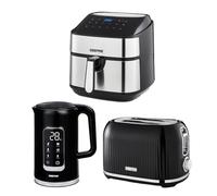 Geepas 1.7L Digital Electric Kettle 2 Slice Bread Toaster & 7.5L Digital Air Fryer Combo Kitchen Set | 2200W Cordless Jug Kettle, Keep Warm Function | 1000W Toaster | Oil Free Toaster Oven