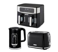 Geepas 1.7L Digital Electric Kettle 2 Slice Bread Toaster & 9L Dual Zone Air Fryer Kitchen Combo Set | 2200W Cordless Jug Kettle, Keep Warm Function | 1000W Toaster | 9L XL Capacity, Oil Free Fryer