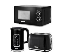 Geepas 1.7L Digital Electric Kettle 2 Slice Bread Toaster & Microwave Kitchen Combo Set | 2200W Cordless Jug Kettle, Keep Warm Function | 1000W Toaster | 20L 700W Solo Manual Microwave Countertop Set