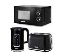 Geepas 1.7L Digital Electric Kettle 2 Slice Bread Toaster & Microwave Kitchen Combo Set | 2200W Cordless Jug Kettle, Keep Warm Function | 1000W Toaster | 20L 700W Solo Manual Microwave Countertop Set