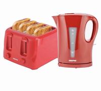 2200W 1.7L Electric Kettle & 4 Slice Bread Toaster Kitchen Combo Set Red
