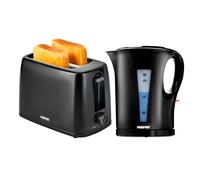 1.7L Electric Kettle 2200W & 2 Slice Small Bread Toaster Kitchen Combo Set Geepas Black One Size