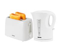 Geepas Electric Kettle & 2 Slice Bread Toaster Kitchen Combo Set | 2200W 1.7L Cordless Jug Kettle Boil Dry Protection & Auto Shut Off | 650W 6 Level with Browning Control & Crumb Tray | White