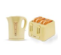 Geepas Cordless Electric Kettle & 4 Slice Bread Toaster Kitchen Combo Set | 1.7L 2200W Fast Boil Kettle |1400W Fast Toaster with 6 Level Browning Control | 2 Year Warranty, Beige