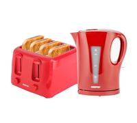 GEEPAS 1.7L Electric Kettle & 4 Slice Bread Toaster Kitchen Combo Set | 2200W Cordless Jug Kettle Auto Shut-Off | 1400W Toastie Machine 6 Browning Level Removable Crumb Tray | 2 Year Warranty, Red
