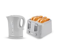 (Grey) Geepas Electric Kettle & 4 Slice Bread Toaster Set