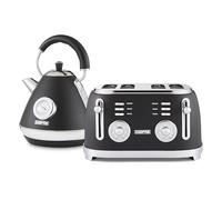 GEEPAS 1.7L Electric Kettle & 4 Slice Bread Toaster Kitchen Combo Set | 3000W Vintage Cordless Stainless Steel Kettle Auto Shut-Off, Temperature Gauge | Defrost/Reheat/Cancel 1500W | Black Retrovive