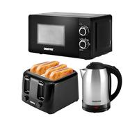 GEEPAS 1.7L Electric Kettle 4 Slice Bread Toaster & Microwave Kitchen Set | 1500W Cordless Jug Kettle, Stainless Steel, 1400W Toaster, 6 Level Browning Control, 700W Solo Manual Dial Microwave, 20L