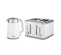 GEEPAS 1.7L Electric Kettle & 4 Slice Toaster Kitchen Combo Set | 3000W Rapid Boil Cordless Jug Kettle | Auto Shut-Off 360° | 1860W Bread Toaster 7 Browning Levels Cancel Defrost Reheat | Arcus White