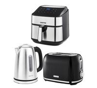 Geepas 1.7L Illuminating Electric Kettle 2 Slice Bread Toaster & 7.5L Air Fryer Combo Kitchen Set | 2200W Stainless Steel Cordless Jug Kettle | 1000W Toaster | Oil Free Toaster Oven
