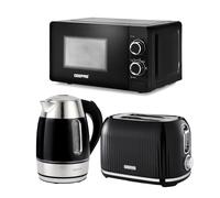 Geepas 1.7L Illuminating Electric Kettle 2 Slice Bread Toaster & Microwave Kitchen Combo Set in Black Geepas Black