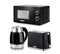 Geepas 1.7L Illuminating Electric Kettle 2 Slice Bread Toaster & Microwave Kitchen Combo Set in Black Geepas Black
