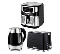1.7L Illuminating Electric Kettle 2 Slice Bread Toaster & 9.2L Digital Air Fryer Kitchen Combo Set Geepas Black One Size