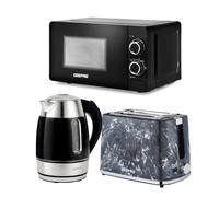 Geepas 1.7L Illuminating Electric Kettle Skye 2 Slice Bread Toaster & Microwave Kitchen Combo Set