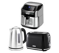 Geepas 1.7L Illuminating Kettle 2 Slice Toaster & 9.2L Digital Air Fryer Set in Silver Geepas Silver