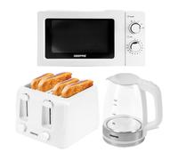 Geepas 1.7L Illuminating Kettle & Toaster Set with 20L Microwave Oven in White Geepas White