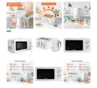 Geepas 1.7L Jug Kettle 4 Slice Toaster 20L Solo Freestanding Microwave - White