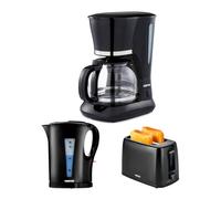 GEEPAS 1.5L Filter Coffee Machine, 1.7L Electric Kettle & 2 Slice Toaster Combo Set | 800W Coffee Maker for Instant Coffee Espresso | 2200W Cordless Jug Kettle Auto Shut Off | 650W Toaster, Black