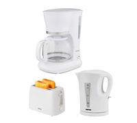 GEEPAS 1.5L Filter Coffee Machine, 1.7L Kettle & 2 Slice Toaster Set White
