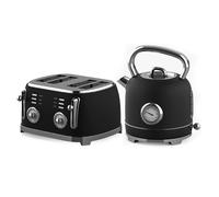 GEEPAS 1.8L Electric Kettle & 4 Slice Bread Toaster Kitchen Combo Set | 3000W Vintage Cordless Stainless Steel Kettle Auto Shut-Off, Temperature Gauge | Defrost/Reheat/Cancel 1500W | Black Retrovive
