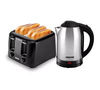 GEEPAS 1.8L Kettle & 4 Slice Bread Toaster Kitchen Set | 1500W Stainless Steel Cordless Jug Kettle Boil Dry Protection & Auto Shut Off | 1400W Toastie Machine 6 Browning Level Removable Crumb Tray