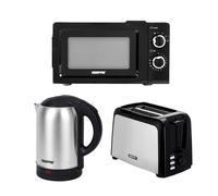 Geepas 1.8L Electric Kettle, 2 Slice Bread Toaster & 20L Solo Manual Microwave Oven Set In Black Black