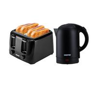 GEEPAS 1.8L Electric Kettle & 4 Slice Toaster Kitchen Combo Set | 1800W Cordless Stainless Steel Jug 1400W 6 Browning Levels Matte Black