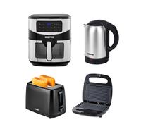 GEEPAS 1.8L Kettle 2 Slice Toaster Panini Grill & 9.2L Digital Air Fryer Combo Kitchen Set | Cordless Stainless Steel Jug Kettle | Bread Toaster 6 Browning Levels | Air Fryer for Oil Fat Free Cooking
