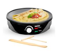 Geepas 1000W Pancake & Crepe Maker - Electric Non-Stick Cooking Plate with Adjustable Temperature Control - Power & Ready Lights Wooden Spreader & Spatula Included - 2 Year Warranty