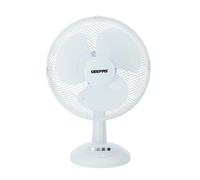 GEEPAS 12" Table Fan | Electric Portable Worktop Desk Fan with 3 Speeds 3 Blades, Adjustable Tilt Wide Angled Oscillation | Powerful Cooling Airflow for Home Office | 1 Year Warranty, White 35W