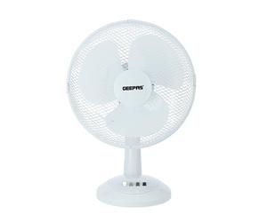 GEEPAS 12" Table Fan | Electric Portable Worktop Desk Fan with 3 Speeds 3 Blades, Adjustable Tilt Wide Angled Oscillation | Powerful Cooling Airflow for Home Office | 1 Year Warranty, White 35W