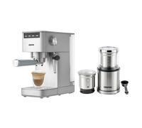 GEEPAS 1450W Espresso & Cappuccino Coffee Machine & 200W Coffee Grinder Combo Set | Milk Frother, 1.4L Water Tank | Electric Wet & Dry Food Processor Mill for Spice Nuts Chutney, 75g Detachable Bowl