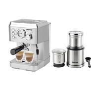 Geepas 15 Bar Espresso & Cappuccino Coffee Machine & 200W Coffee Grinder Combo Set in Silver Geepas Silver
