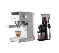 Geepas 15 Bar Espresso & Cappuccino Coffee Machine & Conical Burr Coffee Grinder Combo Set in Silver Geepas Silver