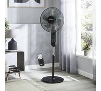 GEEPAS 16’’ Pedestal Fan with Remote Control - 60W Powerful Free-Standing Oscillating Cooling Fan - Height Adjustable, 7.5 Hour Timer - 3-Speed, 5-Blade Air Cooling Floor Fan Home Office, Black