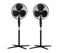 GEEPAS 16” Pedestal Free Standing Cooling Fan | 3 Speed 3 Blades Wide Angled Oscillation | Pivoting Head & Adjustable Height | Powerful Airflow Floor Fan | Home Office Use, Black 45W Pack of 2