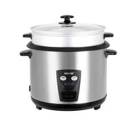 GEEPAS 2.8L Rice Cooker with Steamer | Keep Warm Function | Automatic Cooking Non-Stick Inner Pot | Make Rice & Steam Healthy Vegetables | Includes Measuring Cup, Spatula & Tempered Lid | 1000W Silver