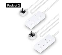 GEEPAS 2 Gang Extension Lead, 1M Cable | 2-Way Plug Extension Cable, 13 A | Wall Mountable & Multi Socket Mains Strip for Home Bedroom Office | Heavy Duty UK Plug | White, Pack of 2
