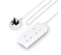 GEEPAS 2 Gang Extension Lead, 2M Cable | 2-Way Plug Extension Cable, 13 A | Wall Mountable & Multi Socket Mains Strip for Home Bedroom Office | Heavy Duty UK Plug | White