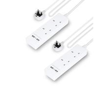 GEEPAS 2 Gang Extension Lead, 2M Cable | 2-Way Plug Extension Cable | Wall Mountable & Multi Socket Power Mains Strip with 2 USB Ports for Home Office | Heavy Duty UK Plug | White, Pack of 2