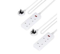 GEEPAS 2 Gang Extension Lead, 2M Cable | 2-Way Plug Extension Cable with Neon Indicator Light | Wall Mountable & Multi Socket Mains Strip for Home Bedroom Office | Heavy Duty UK Plug | White Pack of 2