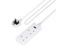 GEEPAS 2 Gang Extension Lead, 2M Cable | 2-Way Plug Extension Cable with Neon Indicator Light | Wall Mountable & Multi Socket Mains Strip for Home Bedroom Office | Heavy Duty UK Plug | White