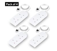 GEEPAS 2 Gang Extension Lead, 2M Cable | 2-Way Plug Extension Cable, 13 A | Wall Mountable & Multi Socket Mains Strip for Home Bedroom Office | Heavy Duty UK Plug | White, Pack of 4